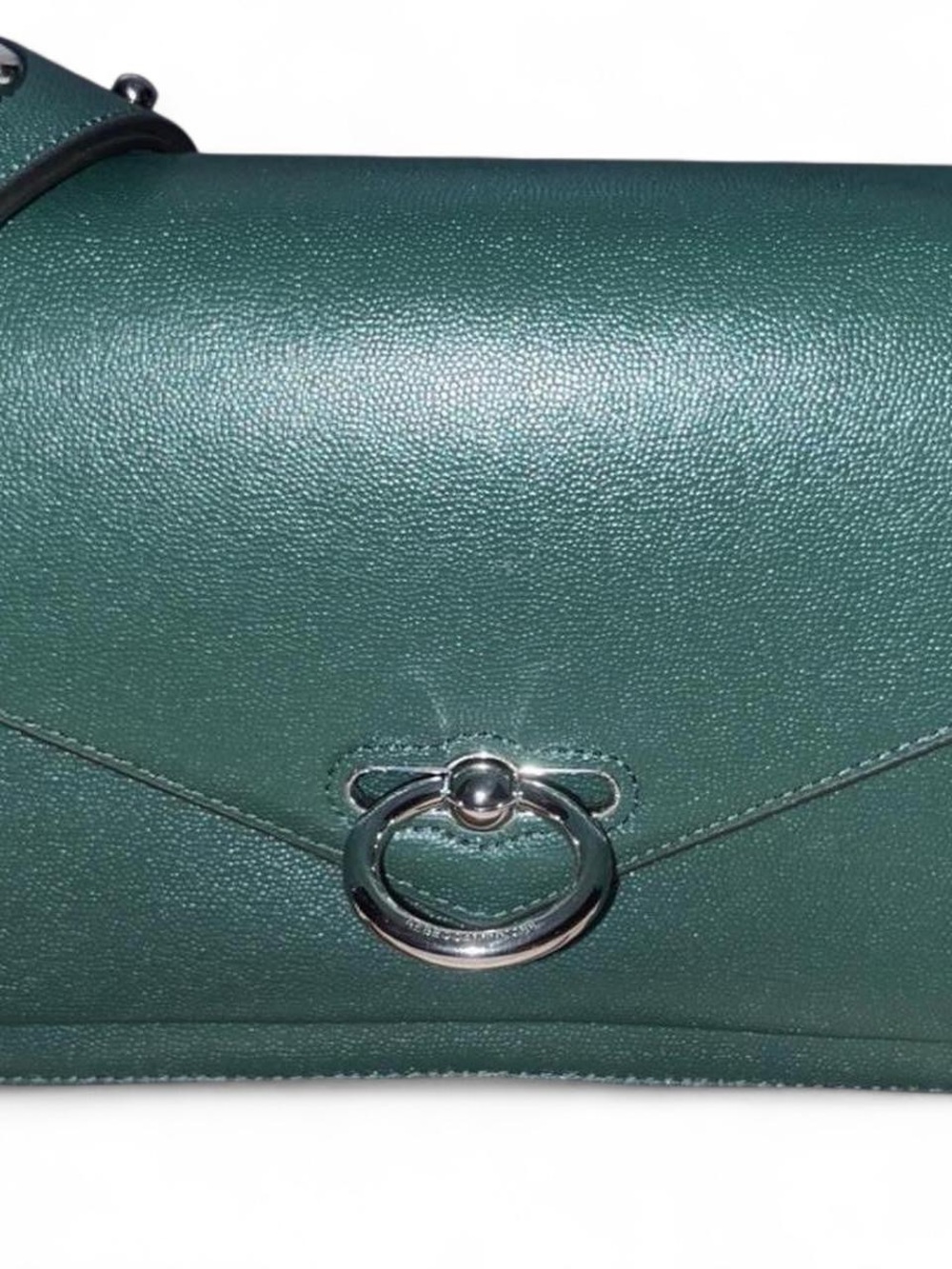 Textured Emerald Green Leather Crossbody with Silver Ring Detail